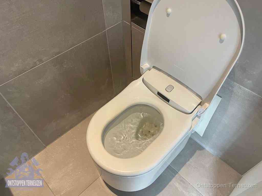 Een toiletpot vol troebel water met drijvend papier en restanten, de meest voorkomende oorzaak van een verstopte wc in Terneuzen Een toiletpot vol troebel water met drijvend papier en restanten, de meest voorkomende oorzaak van een verstopte wc in Terneuzen